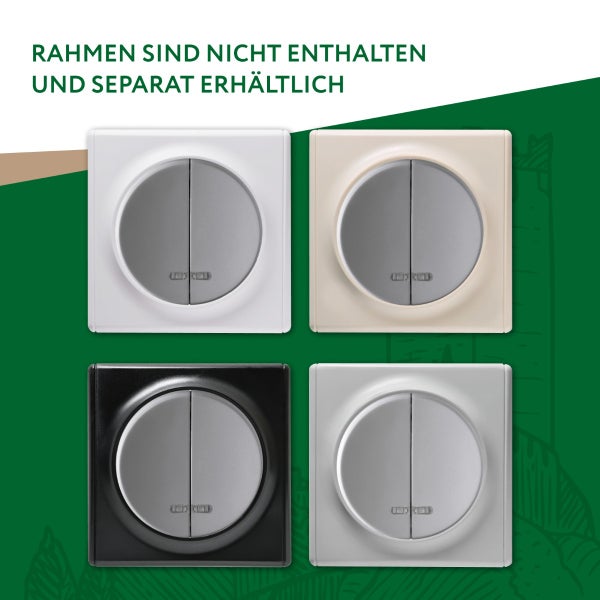Vier verschiedene Wippschaltereinsätze ohne Rahmen für die Elektroinstallation.