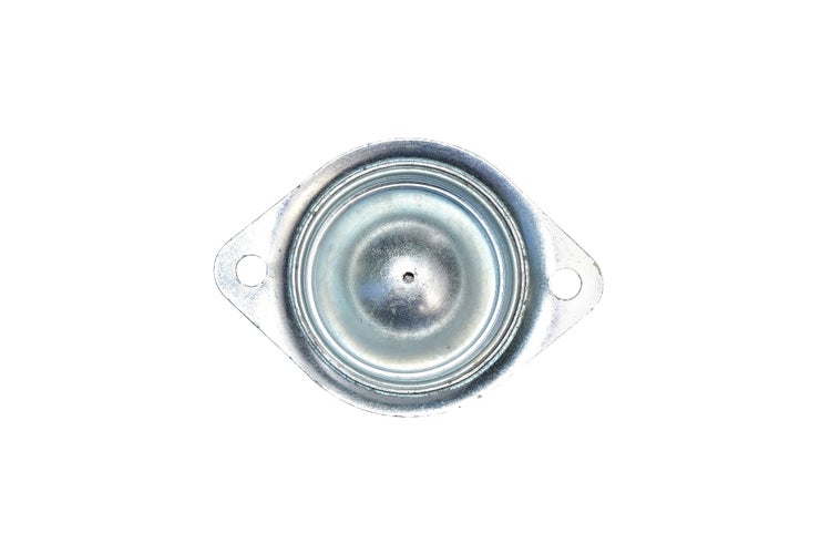 Runde Möbelrolle aus Metall mit zwei Befestigungsbohrungen zur Montage.