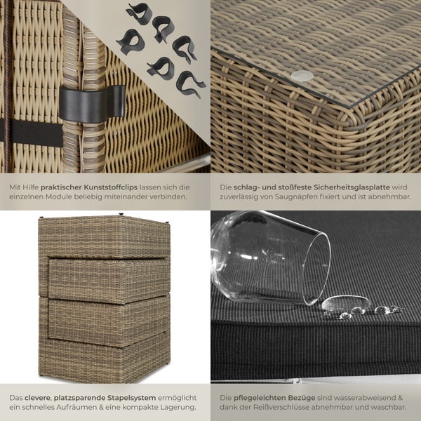 Rattan Lounge tectake San Domino mit Sicherheitsglasplatte mit Aluminiumgestell natur