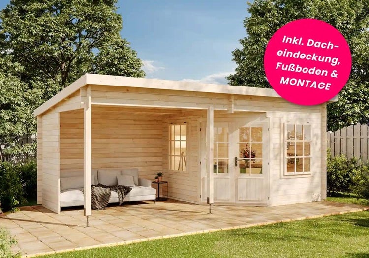 Alpholz Premium Gartenhaus-Set 5-Eck Carl 6x3m inkl. Boden, Dach & Aufbauservice