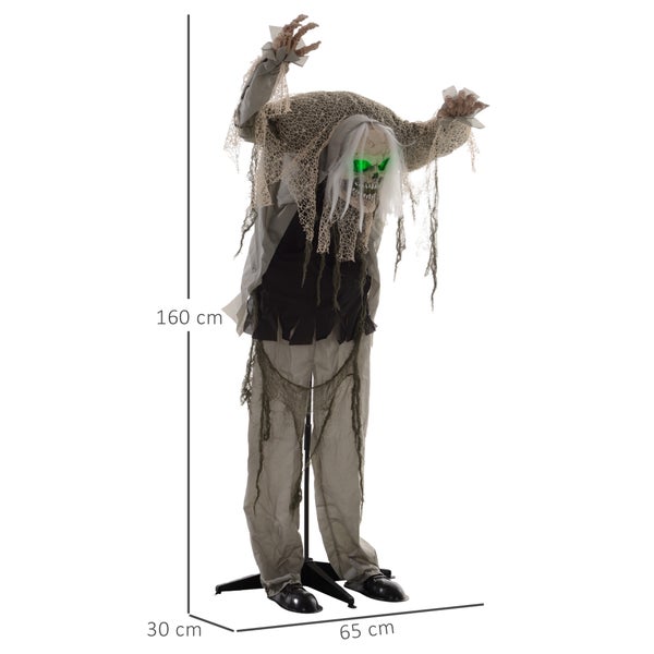 HOMCOM 160cm Halloween Dekoration stehendes Skelett mit LED-Lichter, Soundfunktion, Haustür Deko mit verstellbare Arme, Garten Dekofigur in Lebensgröße für Party