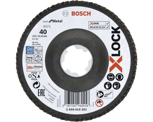 Bosch Schleifmopteller X-Lock, Durchmesser 125 Millimeter, Körnung 40, geeignet für Metall
