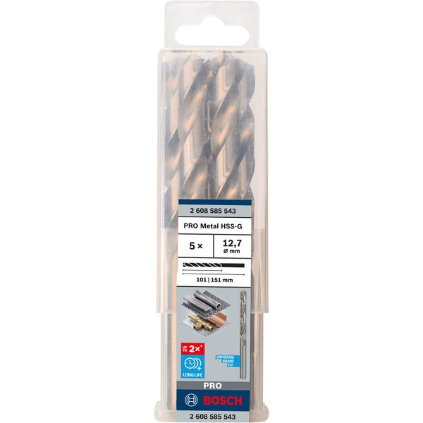 Bosch Logo. Packung mit fünf Metallbohrern HSS-G, 12,7 mm Durchmesser