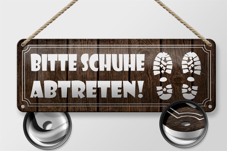 Blechschild Spruch 27x10cm bitte Schuhe abtreten Dekoration