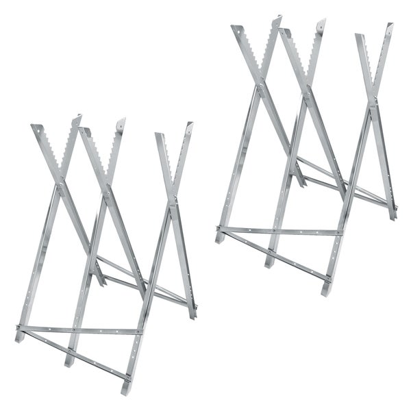 ECD Germany 2er Set Sägebock für Kettensäge, 3-fach, Metall verzinkt, 150 kg Belastbarkeit, klappbar, verstellbar, 83x84,5 cm, Sägegestell mit Zahnung, Sägehilfe Holzsägebock Kettensägebock Holzbock