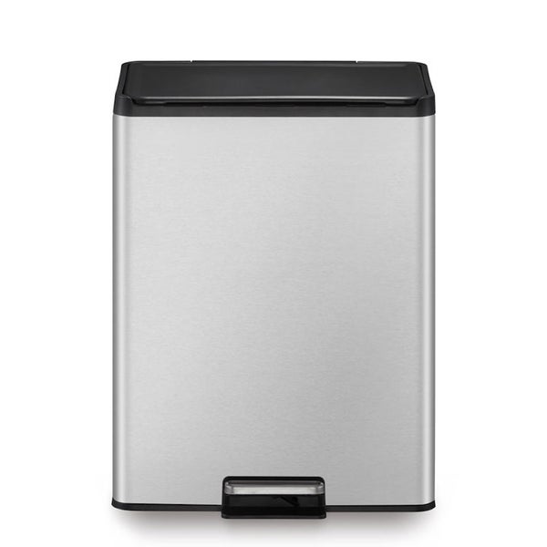 PROREGAL Rechteckiger Treteimer Aus Gebürstetem Edelstahl Mit Soft Close & Stay Open Deckel 40 Liter HxBxT 59,2 x 33,8 x 46,2 cm Silber