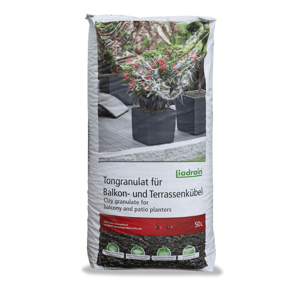 Liadrain Tongranulat für Balkon- und Terrassenkübel im 50 Liter Sack.