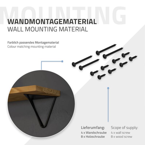 ML-Design 4 Stück Regalhalterung 160 mm, Schwarz, Metall, Dreieckige Regalhalterungen, Schwebe Regalwinkel, Haarnadel Wandhalterung, Prisma Regalträger für Wandmontage, Hairpin Wandregal Wandkonsole