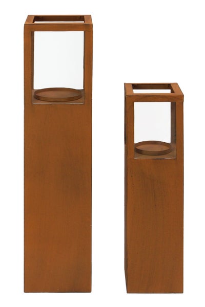 FRANK FLECHTWAREN | Windlichtsäule Trend, 2er Set, METALL, 15 x 15 x 55 cm, 18 x 18 x 74 cm, Kerzenteller für Kerzen Ø 9 cm, 12 cm geeignet, ohne Kerzen