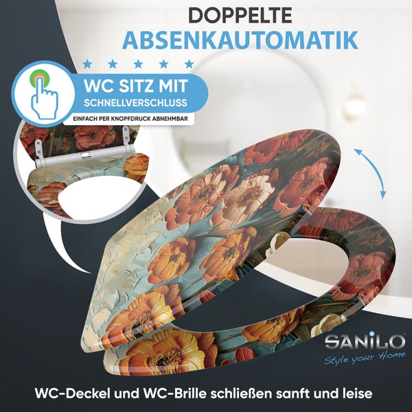 Toilettensitz mit Absenkautomatik und Blumenmuster