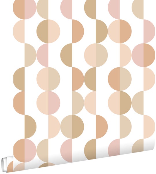 ESTAhome Tapete grafisches Motiv Terrakotta, Rosa und Beige - 50 x 900 cm - 139621