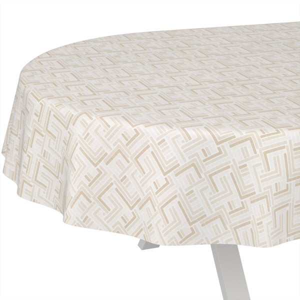 Runde Tischdecke mit einem geometrischen Muster aus eckigen Linien.