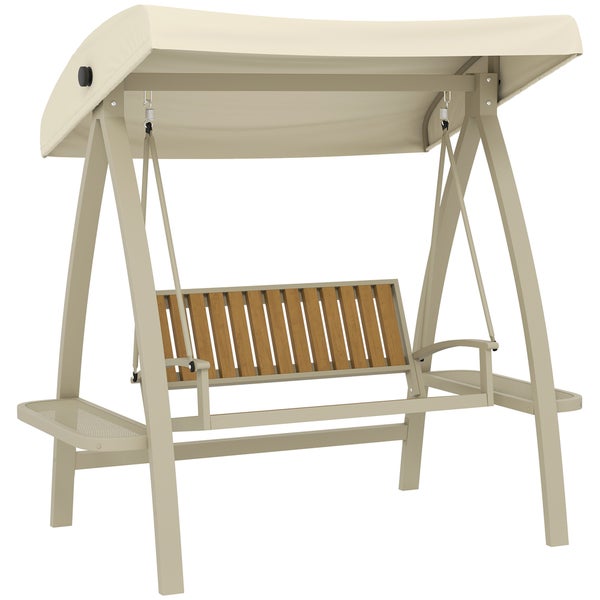 Outsunny Hollywoodschaukel 2-Sitzer Gartenschaukel mit verstellbarem Sonnendach, Seitentisch, Schaukelbank belastbar bis 240kg, für Garten, Terrasse, 200 x 120 x 190cm, Beige