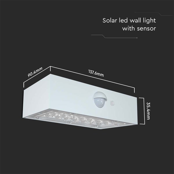 Solar LED Wandleuchte mit Sensor und Maßangaben