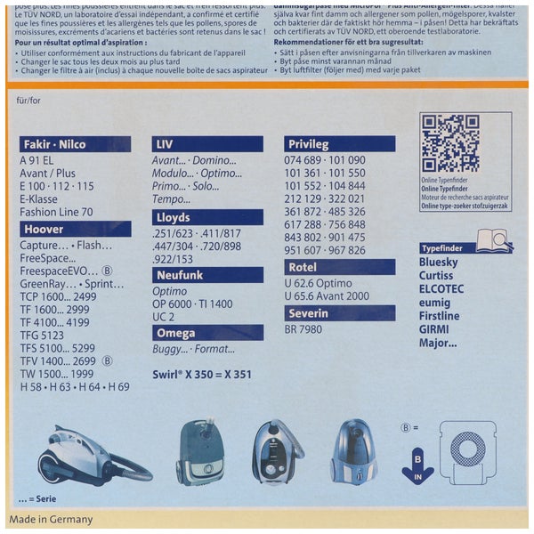 Swirl Staubsaugerbeutel X351 (X350) MicroPor Plus für Hoover und LIV Staubsauger