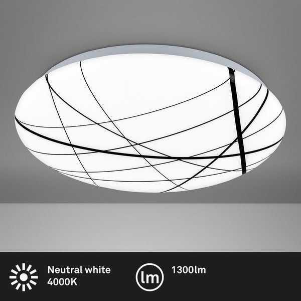 BRILONER KORA LED Deckenleuchte, Neutralweißes Licht, Linien Design, weiß-schwarz, 28 x 6,5 cm