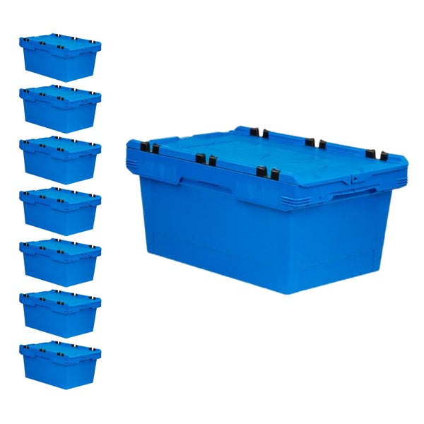PROREGAL Mega Deal 8x Conical Mehrweg-Stapelbehälter mit Krokodildeckel Blau HxBxT 29,9 x 41 x 61cm 47 Liter Lagerbox  Eurobox  Transportbox