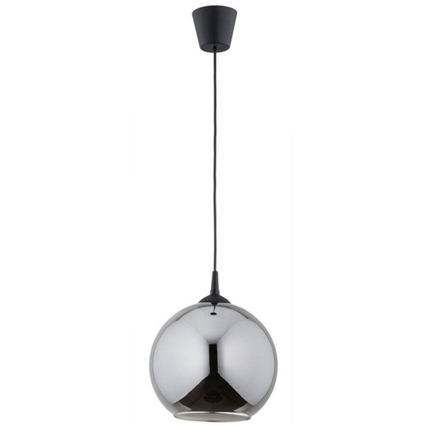 Moderne Hängeleuchte mit kugelförmigem Glasschirm in Spiegeloptik und schwarzer Aufhängung