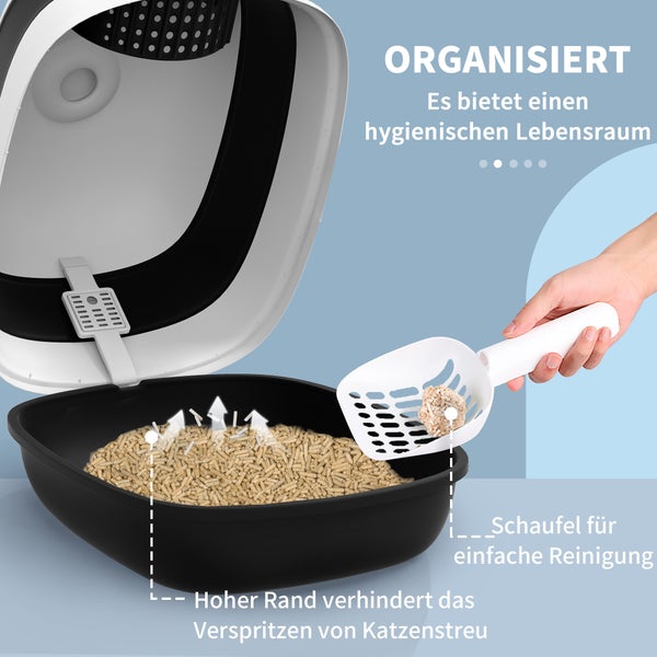 PawHut Katzentoilette, 52L x 41B x 38H cm, Kunststoff, Weiß+Schwarz