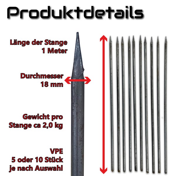 Schmiede Erdnagel UVEN als Schnureisen Schnurnagel Schnurpfahl Schnurstange 1000 mm als Set / 16 mm / 10 Stück
