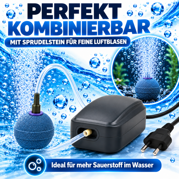 Belüfterpumpe mit Sprudelstein für Aquarien zur Sauerstoffanreicherung im Wasser