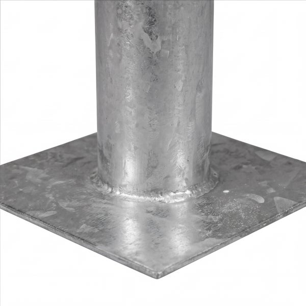 Pfostenträger aus verzinktem Stahl mit Rundrohr und quadratischer Grundplatte.