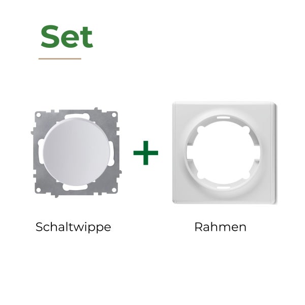 Set bestehend aus einer Schaltwippe und einem Rahmen für einen Lichtschalter
