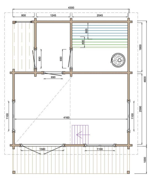 FinnTherm Saunahaus Krista Gartensauna Sauna mit 70 mm Wandstärke inklusive Terrasse Außensauna