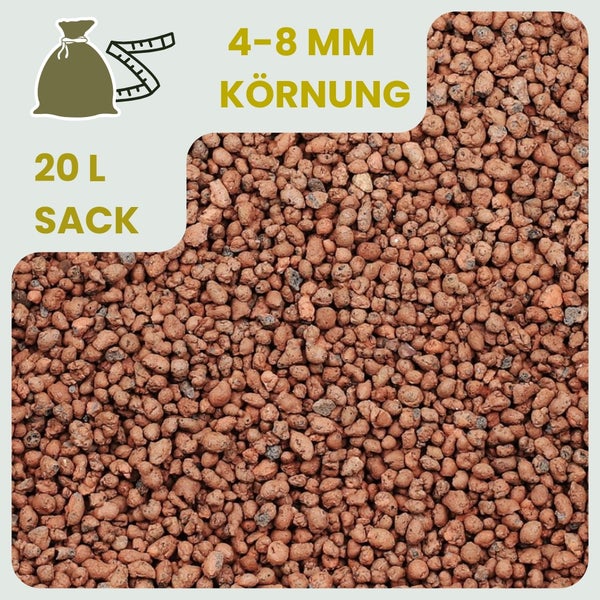Blähton mit einer Körnung von 4 bis 8 Millimeter im 20 Liter Sack