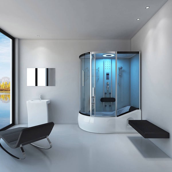 Home Deluxe - Duschtempel All IN 2in1 - Weiß, 170 x 90 x 220 cm Links - inkl. Regendusche, Fußmassage, Radio und Zubehör I Duschkabine Fertigdusche Badewannenkombination, Duschtempel