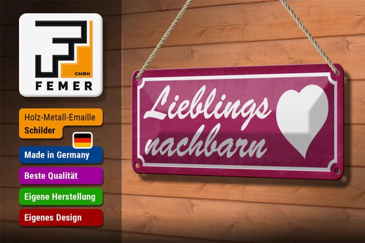 Blechschild Spruch 27x10cm Lieblingsnachbarn Herz Dekoration