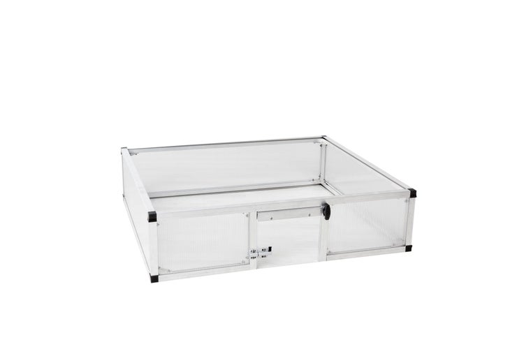 Frühbeet-Aufsatz aus Aluminium mit transparenten Hohlkammerplatten für Hochbeete.