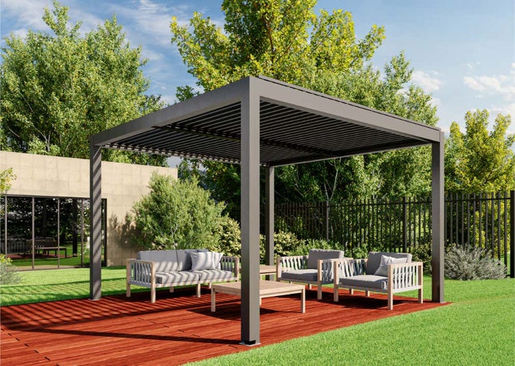 Huun Pergola Mezzo aus Metall in Grau 4x4m