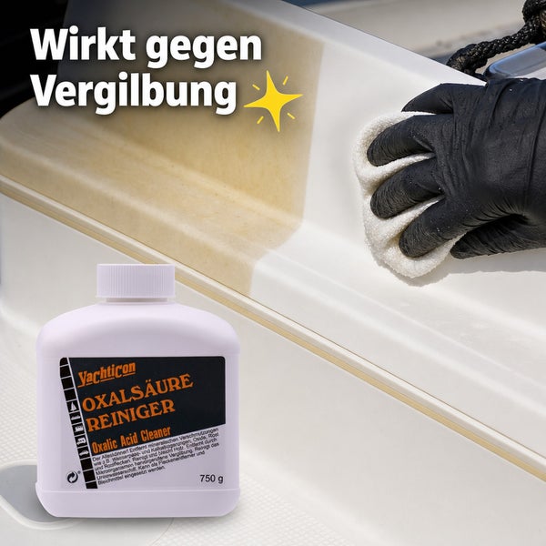 Yachticon Oxalsäure Reiniger zur Entfernung von Vergilbungen und Rost an Booten in der 750 Gramm Flasche