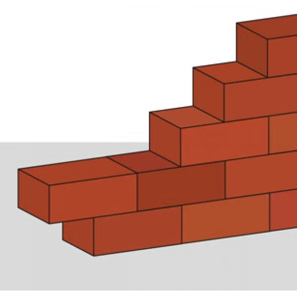 Illustration einer Mauer aus Ziegeln mit versetzt angeordneten Steinen im Stufenmuster für Bauvorhaben.