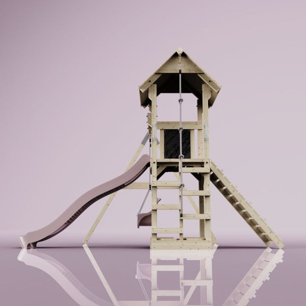 OutdoorToys Spielturm Göteborg aus Holz in Rosa Babyschaukel