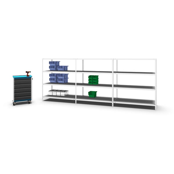 PROREGAL Fachbodenregal Schraubsystem Medium-Duty Grundregal HxBxT 150 x 130 x 60 cm 4 Ebenen Fachlast 200 kg Beidseitig Nutzbar Lichtgrau