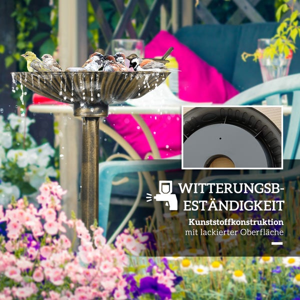 Outsunny Vogeltränke Stehend, Vogelbad aus Kunststoff, frostsicher Vogelbecken, Winterfest Wassertränke für Wildvögel, Wasserschale, Wasserstelle für Garten Terrasse Balkon 49,5 x 38 x 81 cm, Bronze