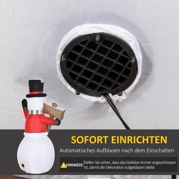 Outsunny Aufblasbarer Schneemann, 180 cm, mit Schild,  LED Licht, IP44, 103L x 70B x 180H cm, Polyester-Stoff, Weiß