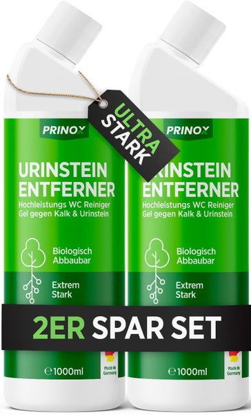 PRINOX® 2x Urinsteinentferner EXTRA STARK 1000ml - Profi Urinstein & Kalkentferner Konzentrat - Extrem kraftvoller Urinsteinlöser & WC Reiniger mit Schräghals