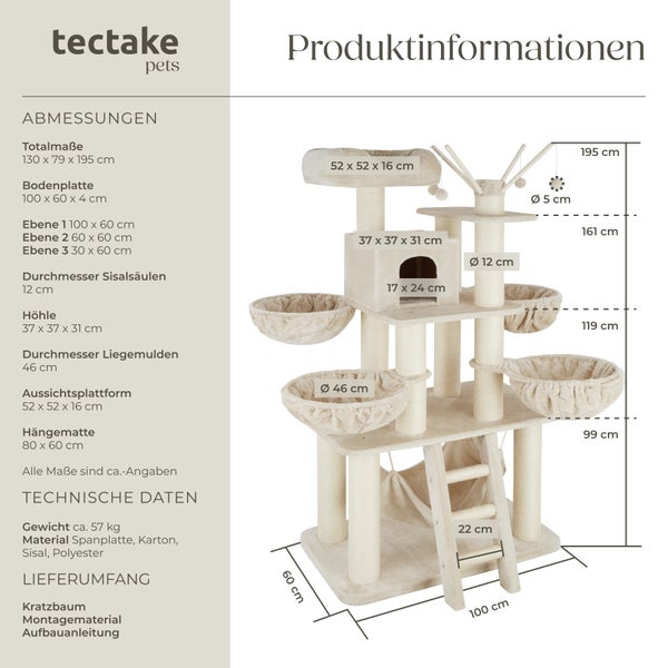 Informationen zum Tectake Katzenkratzbaum mit Maßen