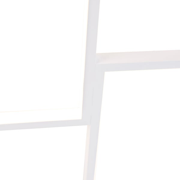 Detailansicht des Rahmens einer weißen LED-Deckenleuchte in geometrischem Design.