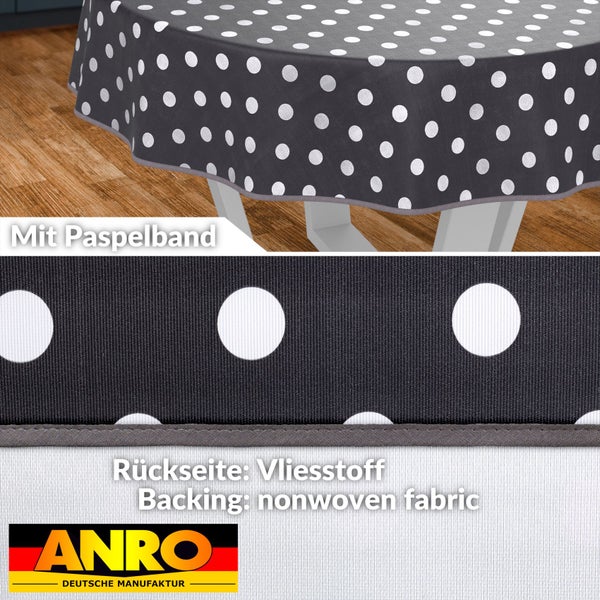Tischdecke mit Paspelband und Punktmuster, Rückseite aus Vliesstoff, Anro Logo