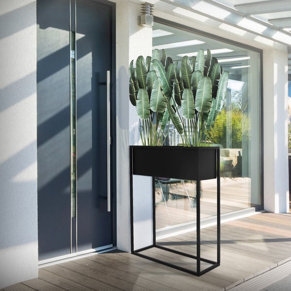 ML-Design 2er Set Blumenständer Schwarz Metall, 60x25x78 cm, stehend, Rechteckiger Übertopfständer für Pflanzen, Innenbereich, Design Pflanzenständer Blumenkasten Pflanzenkasten Hochbeet Balkonkasten