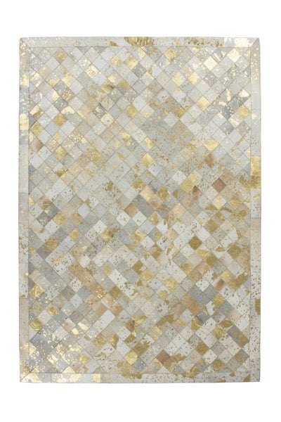 Flachflor Teppich Minato Elfenbein / Gold Modern, Patchwork-Design 120 x 170 cm