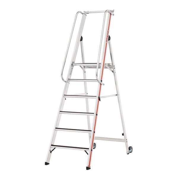 Aluminium Stufenleiter mit sechs Stufen, Trittstufenbelag und Rollen