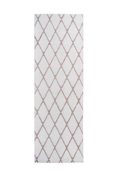 Rechteckiger Läufer mit geometrischem Rautenmuster.