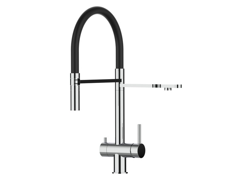 3 Wege Wasserhahn Küchenarmatur, Edelstahl Massiv mit 360° schwenkbarem Auslauf, abnehmbare 2 strahl Handbrause, Hochglanz / Schwarz