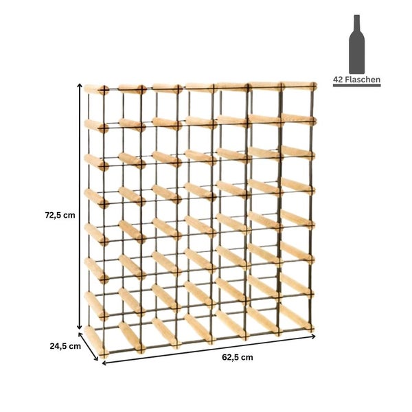 PROREGAL Modulares Weinregal Vinotega Mod Metal HxBxT 72,5 x 62,5 x 24,5 cm 6 x 7 Flaschen Massives Kiefernholz Braun Geölt