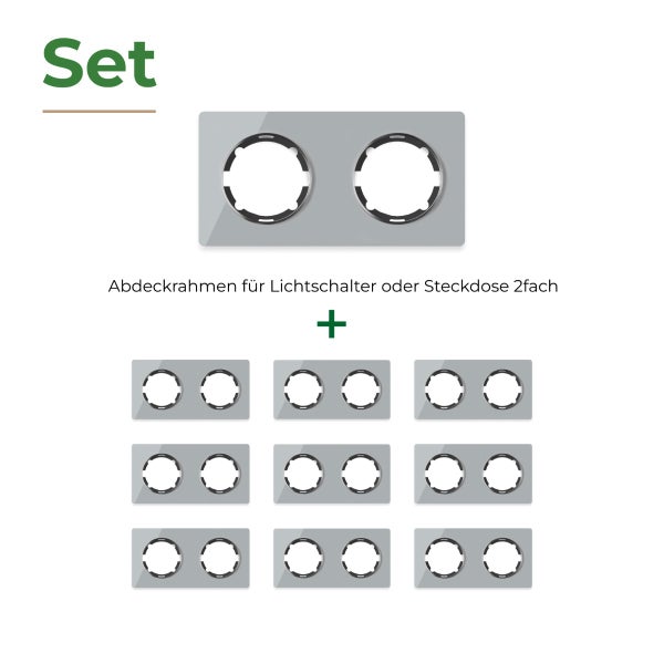 Set mit 10 zweifachen Abdeckrahmen für Lichtschalter oder Steckdosen für eine Unterputzinstallation